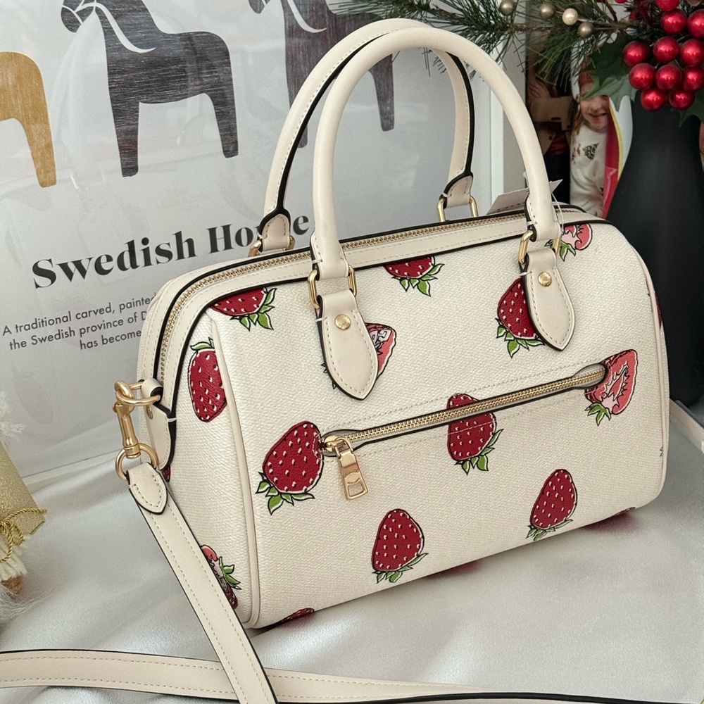 Coach Rowan Satchel Bag With Strawberry Print CAL63 - Picture 3 of 11